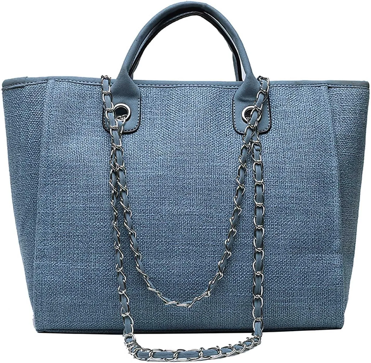 Women's canvas shoulder bag, large capacity handbag, single shoulder bag, handbag with chain (Blue)