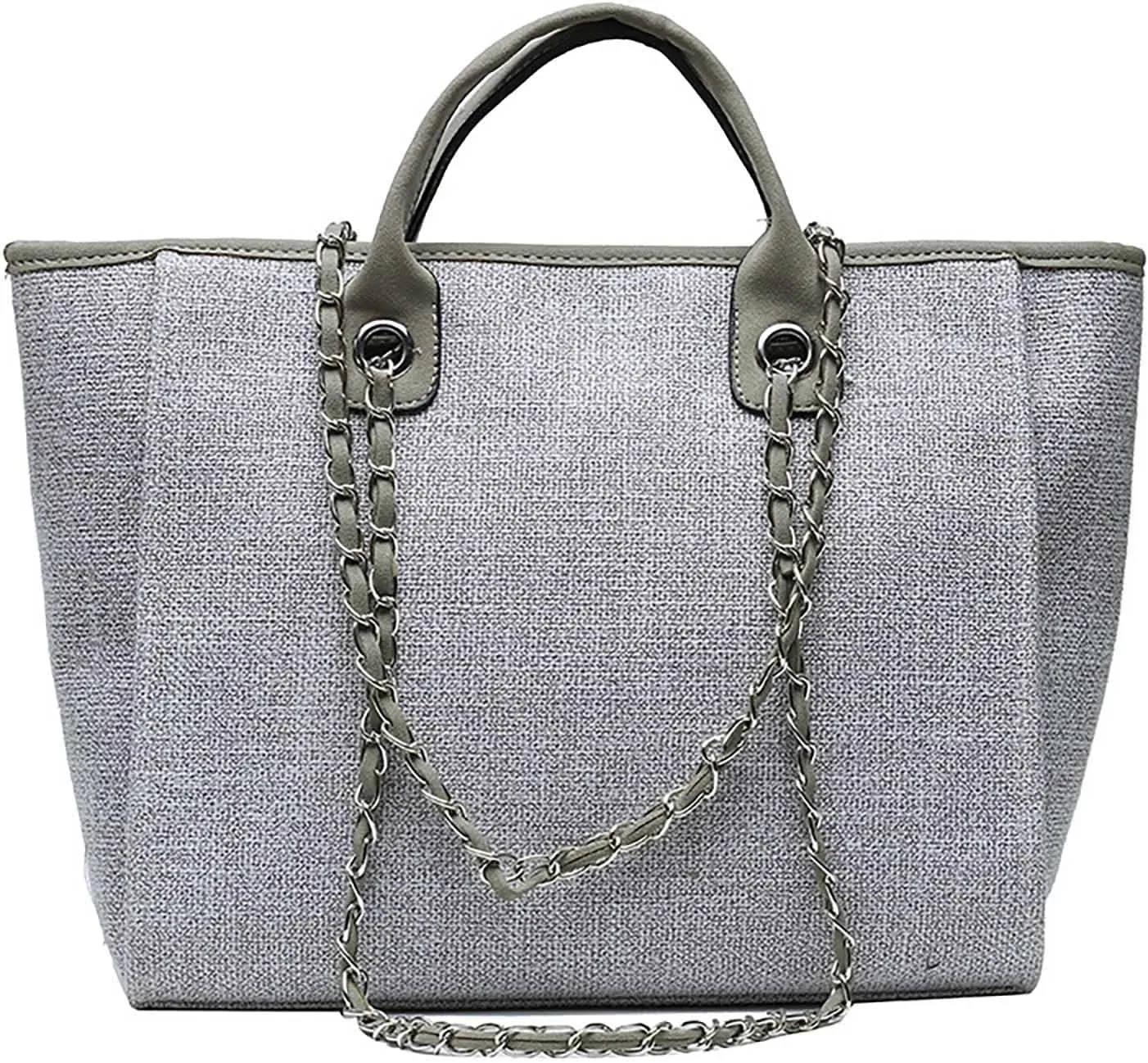 Women's canvas shoulder bag, large capacity handbag, single shoulder bag, handbag with chain (Grey)