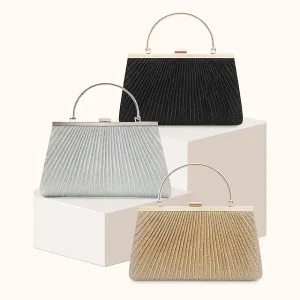 Women's Clutch Evening Bag Wristlet Clutch Bags Polyester Party Bridal Shower Holiday Sequin Chain Large Capacity Durable Solid Color Square wrinkle black (portable) Square wrinkled silver (portable