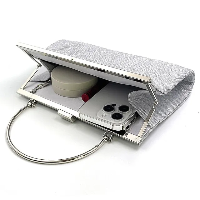 Women's Clutch Evening Bag Wristlet Clutch Bags Polyester Party Bridal Shower Holiday Sequin Chain Large Capacity Durable Solid Color Square wrinkle black (portable) Square wrinkled silver (portable