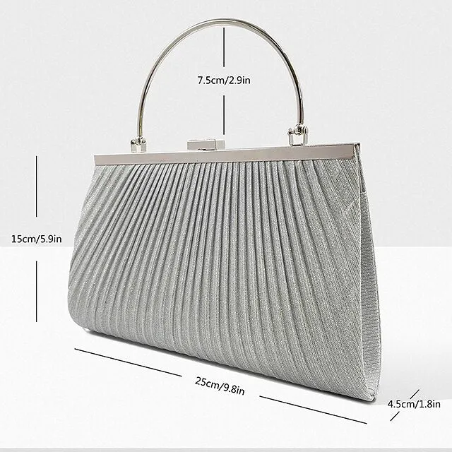 Women's Clutch Evening Bag Wristlet Clutch Bags Polyester Party Bridal Shower Holiday Sequin Chain Large Capacity Durable Solid Color Square wrinkle black (portable) Square wrinkled silver (portable