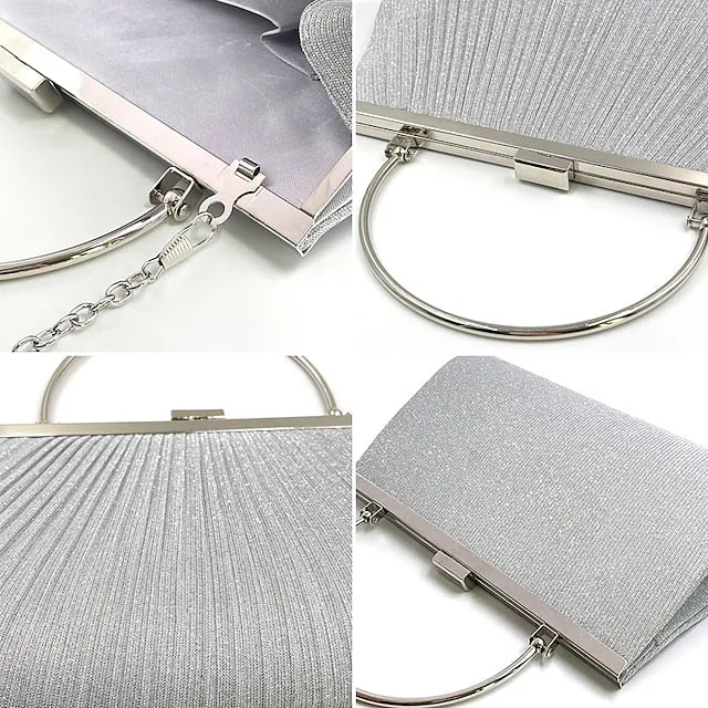Women's Clutch Evening Bag Wristlet Clutch Bags Polyester Party Bridal Shower Holiday Sequin Chain Large Capacity Durable Solid Color Square wrinkle black (portable) Square wrinkled silver (portable