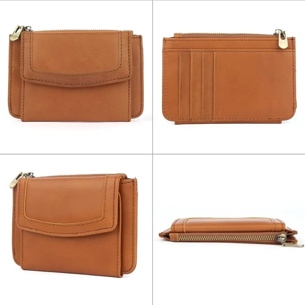 Women's Coin Purse Genuine Leather Mini Pouch Change Wallet RFID Trifold ID for Lipstick Keys Case Holder