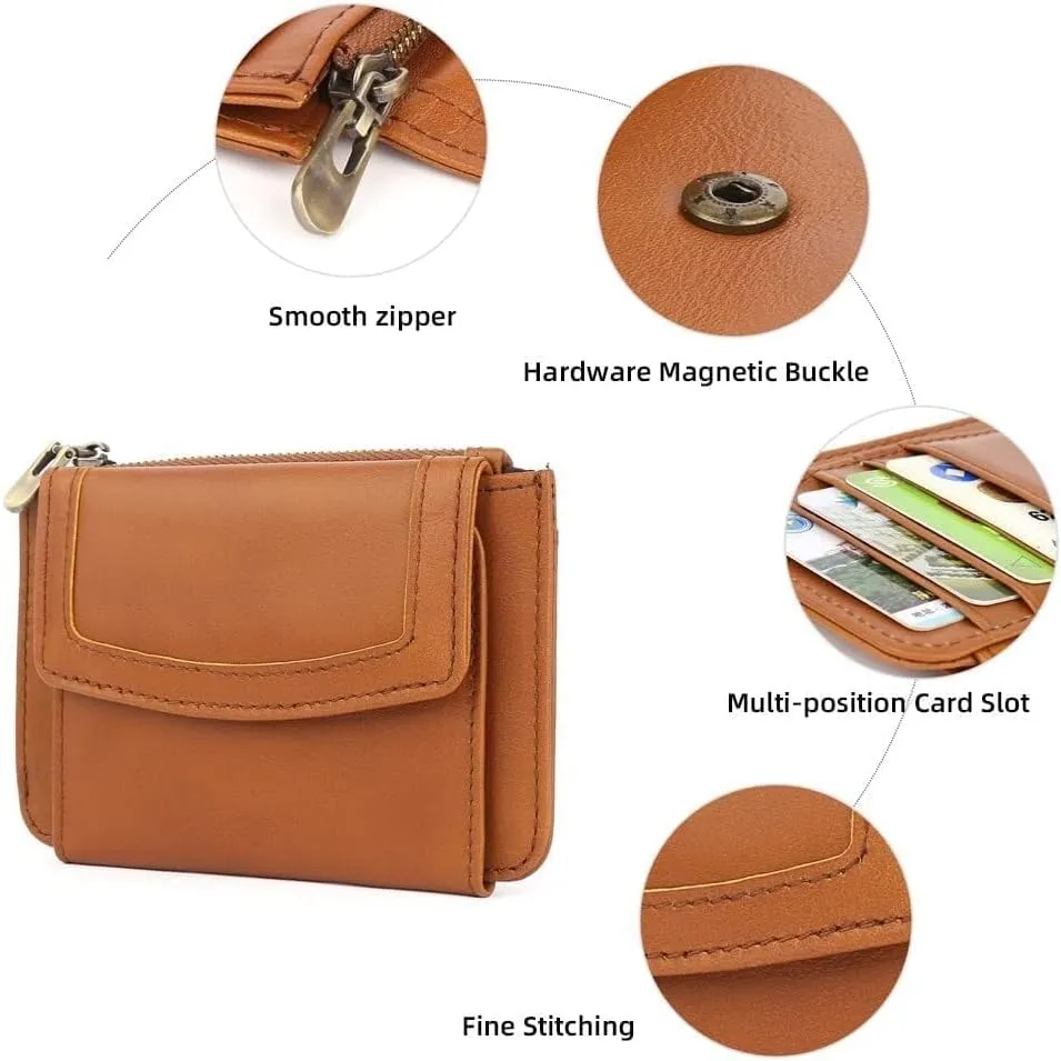 Women's Coin Purse Genuine Leather Mini Pouch Change Wallet RFID Trifold ID for Lipstick Keys Case Holder