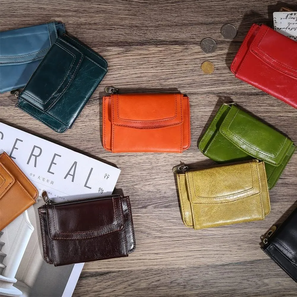 Women's Coin Purse Genuine Leather Mini Pouch Change Wallet RFID Trifold ID for Lipstick Keys Case Holder