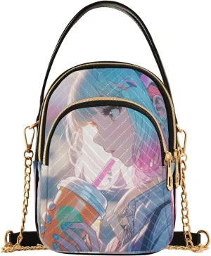 Women's Crossbody Sling Bags Fashion Anime Girl Print, Fashion Handbags Purse with Chain Strap Top handle for Evening Party Dating Travel