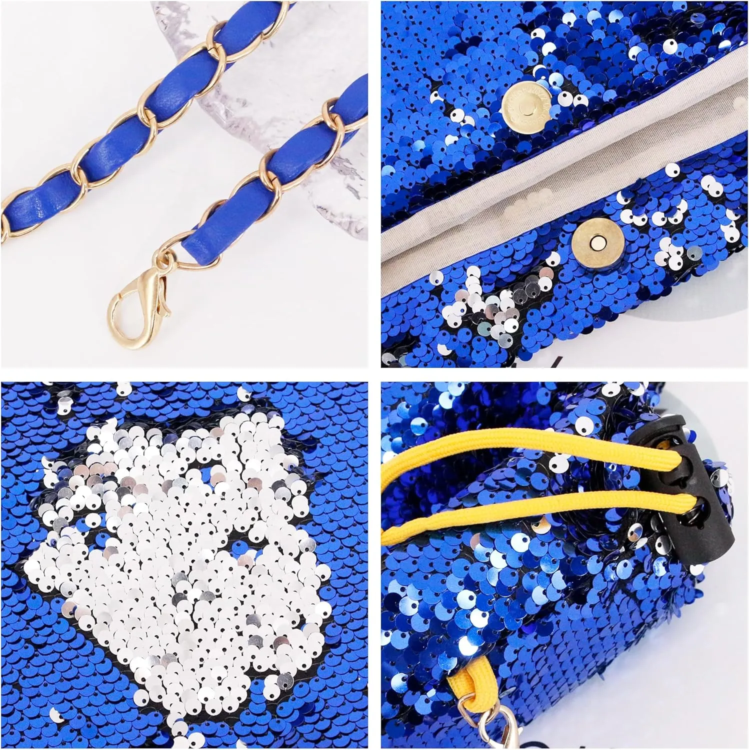 Womens Dazzling Clutch Handbag Purse Delicate Reversible Sequin Drawstring Shoulder Bag Large Capacity Tote Bag
