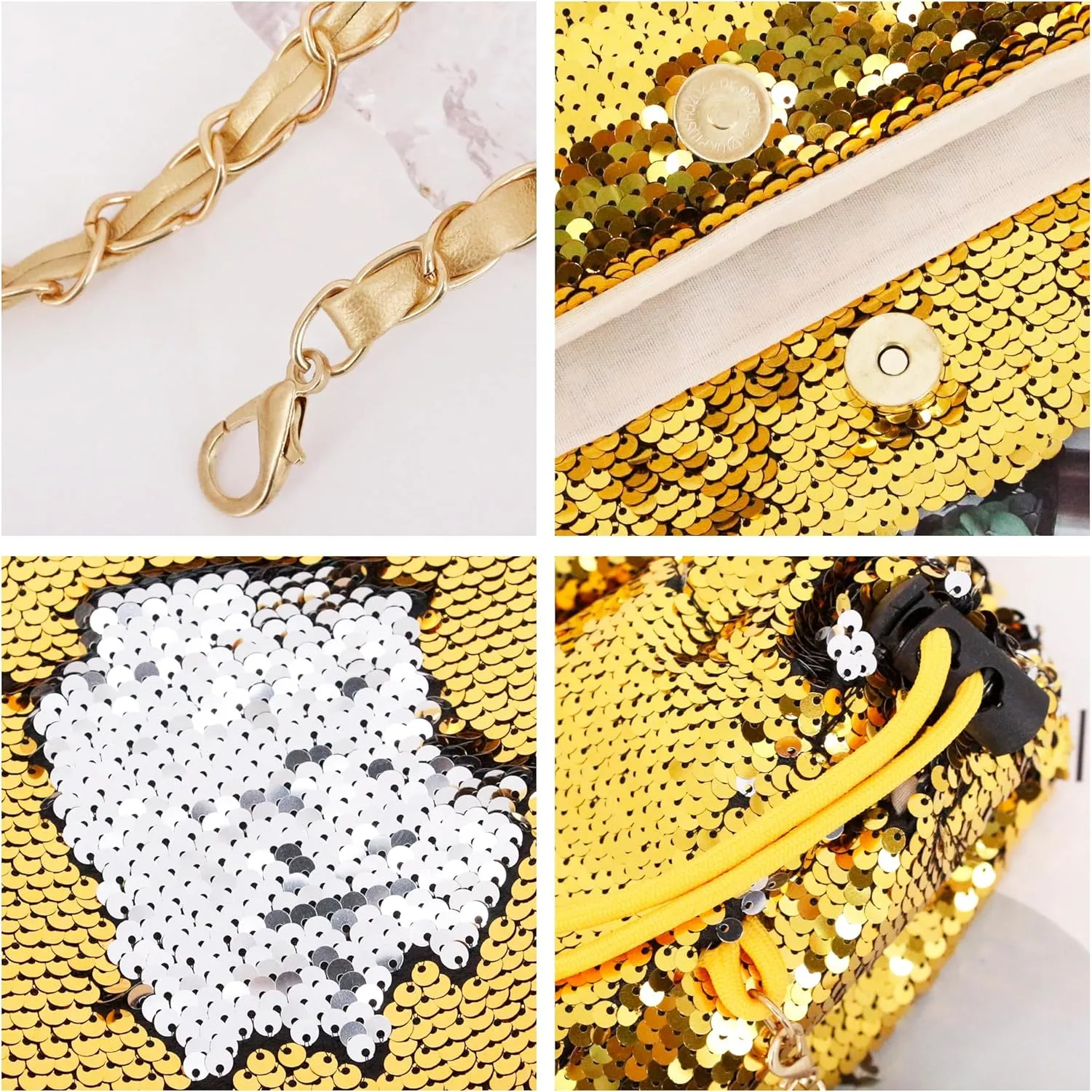 Womens Dazzling Clutch Handbag Purse Delicate Reversible Sequin Drawstring Shoulder Bag Large Capacity Tote Bag