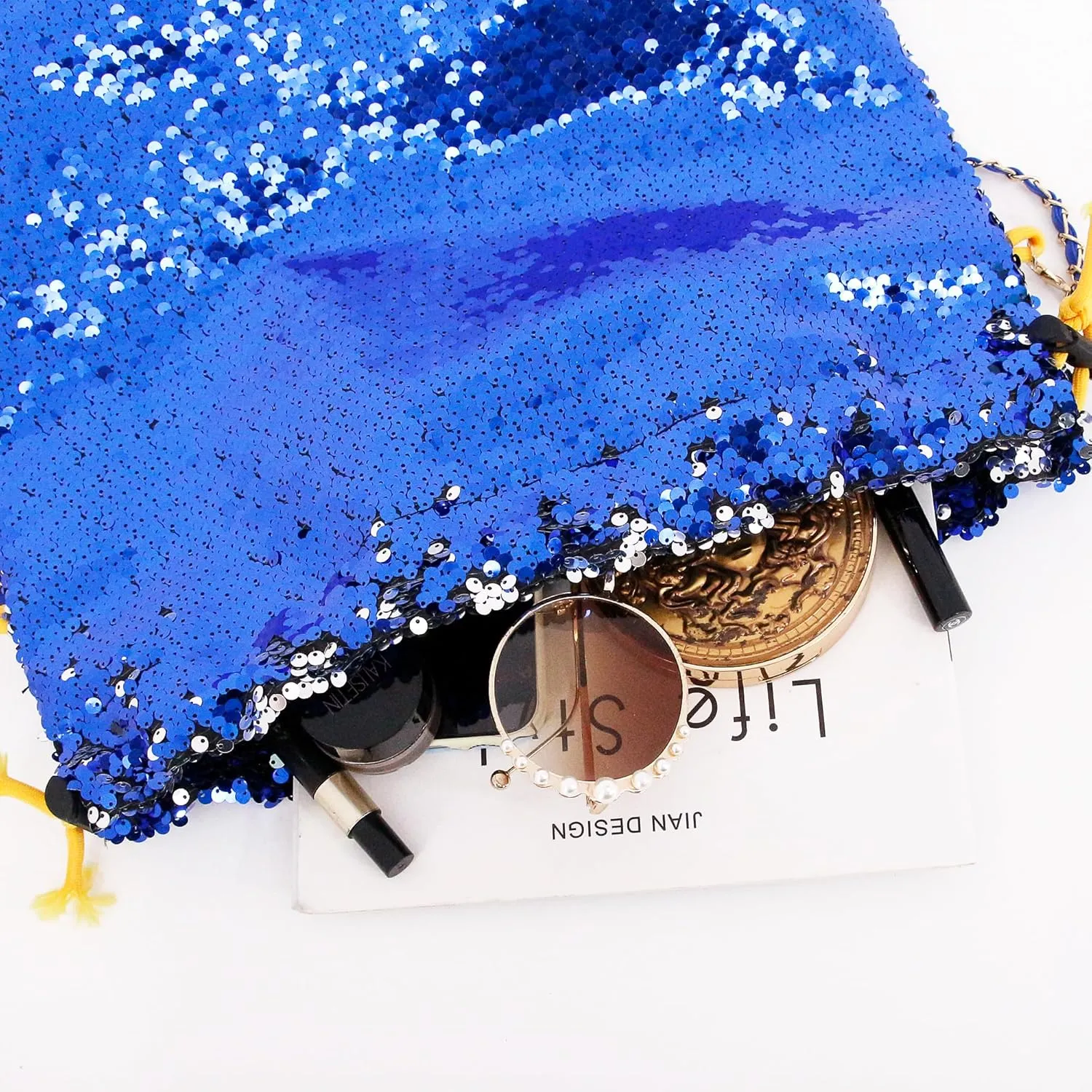Womens Dazzling Clutch Handbag Purse Delicate Reversible Sequin Drawstring Shoulder Bag Large Capacity Tote Bag