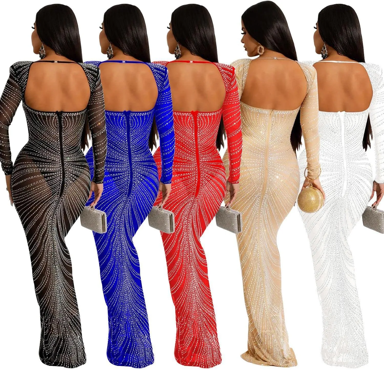 Women's Deep V-Neck Sleeveless Side Slit Floor Length Evening Dress Bridesmaid Dresses