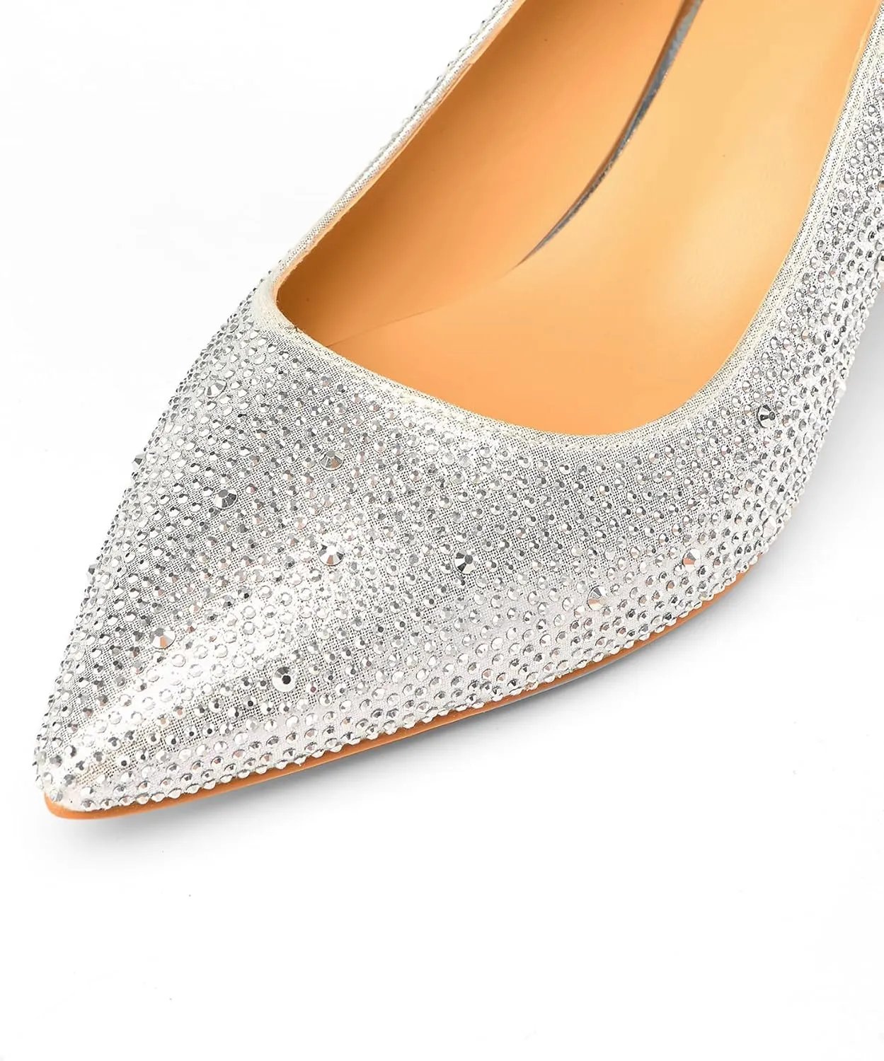 Women's Fashion Sparkly Rhinestone Low Block Heel Pumps Shoes Bling Dressy Suede Pointed Toe Slip-on Chunky Heels for Wedding Party