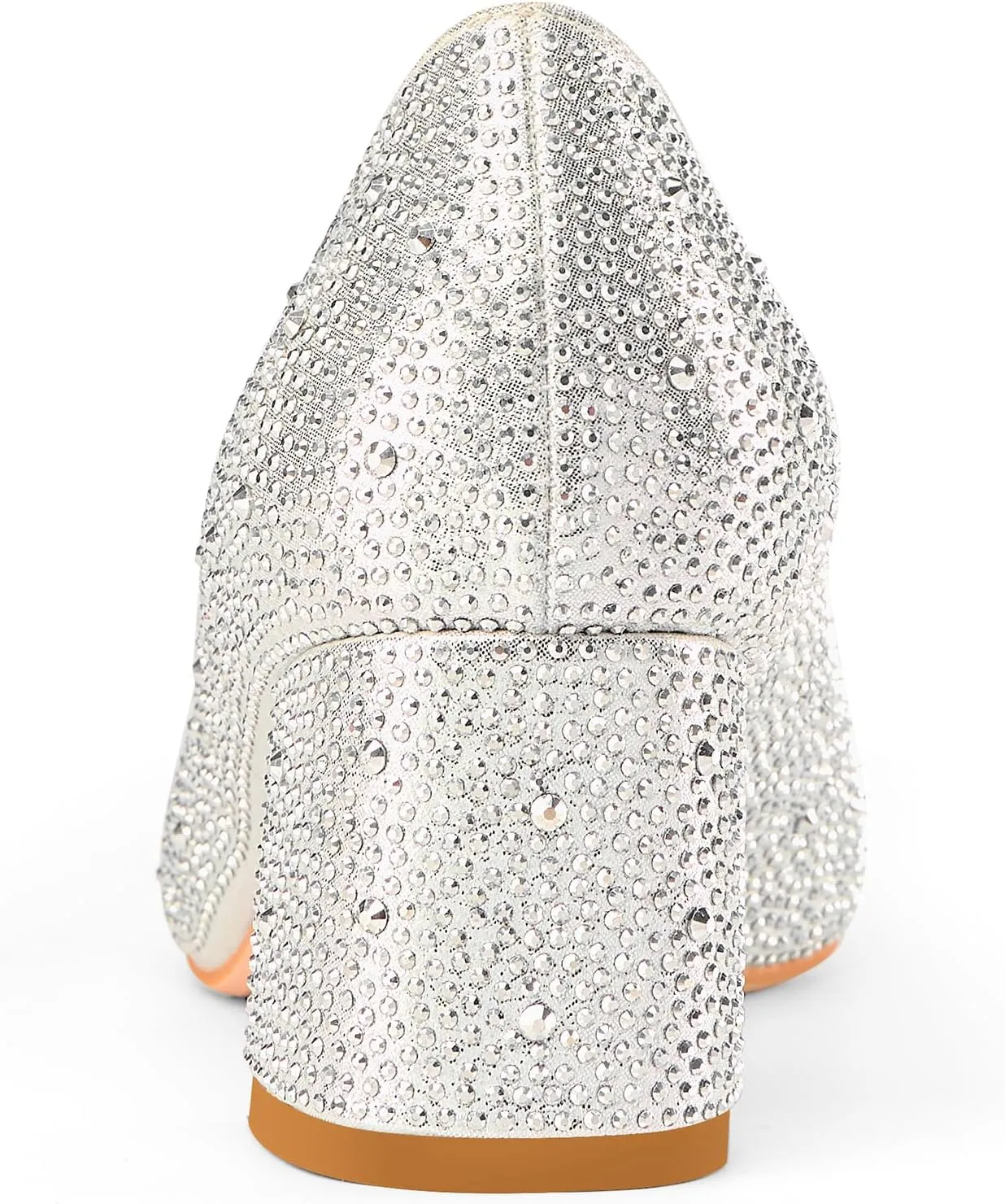 Women's Fashion Sparkly Rhinestone Low Block Heel Pumps Shoes Bling Dressy Suede Pointed Toe Slip-on Chunky Heels for Wedding Party