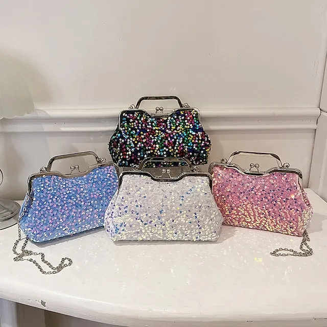 Women's Handbag Evening Bag Clutch Bags Synthetic Party Bridal Shower Wedding Party Sequin Large Capacity Anti-Dust Solid Color White Pink Blue