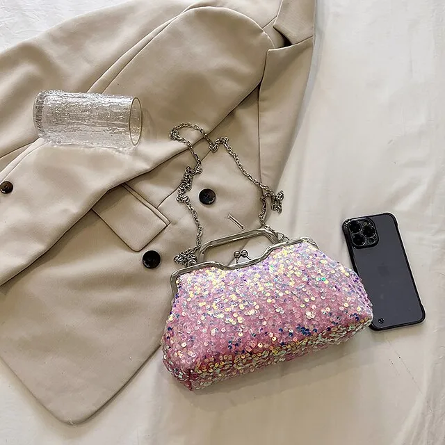 Women's Handbag Evening Bag Clutch Bags Synthetic Party Bridal Shower Wedding Party Sequin Large Capacity Anti-Dust Solid Color White Pink Blue