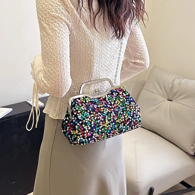 Women's Handbag Evening Bag Clutch Bags Synthetic Party Bridal Shower Wedding Party Sequin Large Capacity Anti-Dust Solid Color White Pink Blue