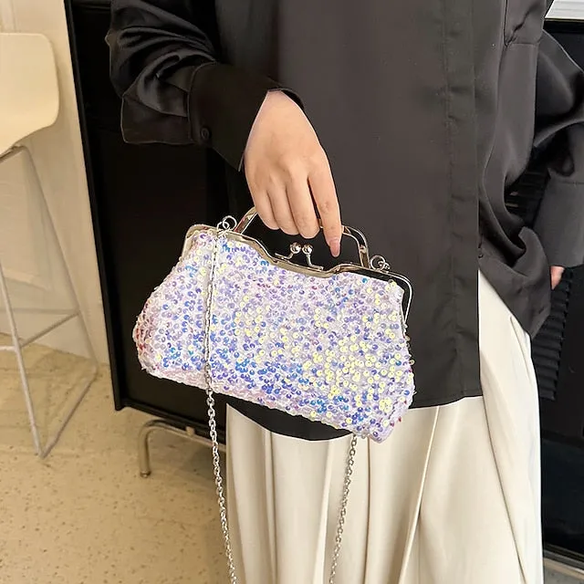 Women's Handbag Evening Bag Clutch Bags Synthetic Party Bridal Shower Wedding Party Sequin Large Capacity Anti-Dust Solid Color White Pink Blue