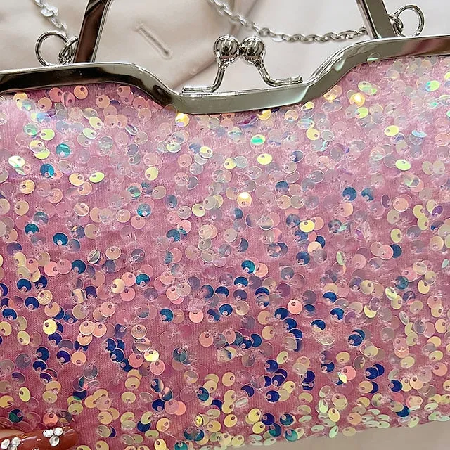 Women's Handbag Evening Bag Clutch Bags Synthetic Party Bridal Shower Wedding Party Sequin Large Capacity Anti-Dust Solid Color White Pink Blue