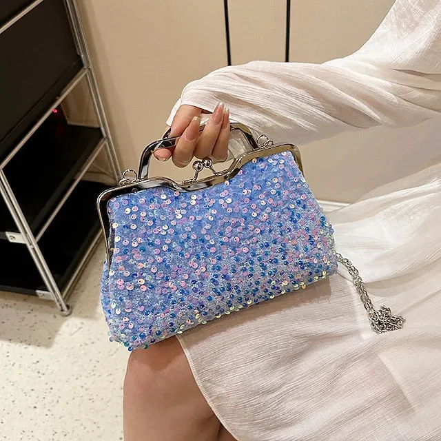 Women's Handbag Evening Bag Clutch Bags Synthetic Party Bridal Shower Wedding Party Sequin Large Capacity Anti-Dust Solid Color White Pink Blue