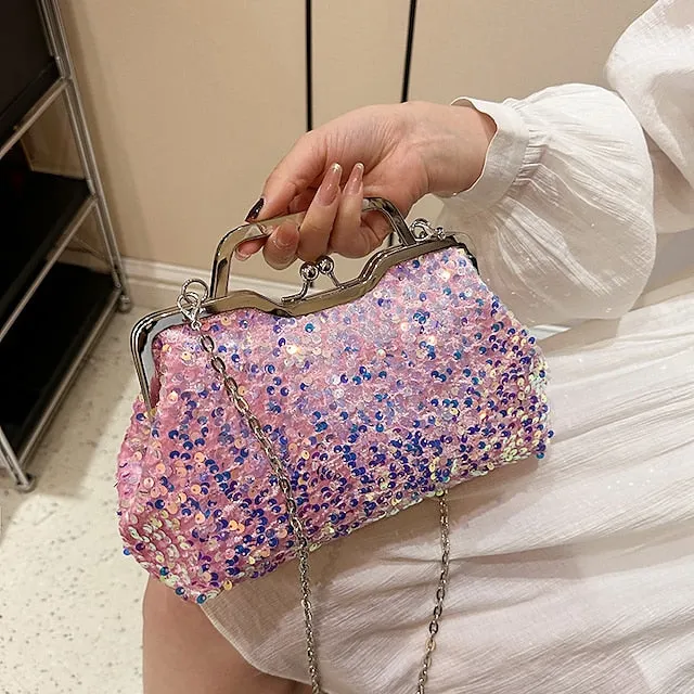 Women's Handbag Evening Bag Clutch Bags Synthetic Party Bridal Shower Wedding Party Sequin Large Capacity Anti-Dust Solid Color White Pink Blue
