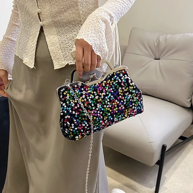 Women's Handbag Evening Bag Clutch Bags Synthetic Party Bridal Shower Wedding Party Sequin Large Capacity Anti-Dust Solid Color White Pink Blue