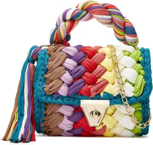 Women's Handwoven Tote Chunky Yarn Crochet Crossbody Shoulder Bag DIY Knot Purse Knit Woven Handbag Evening Clutch