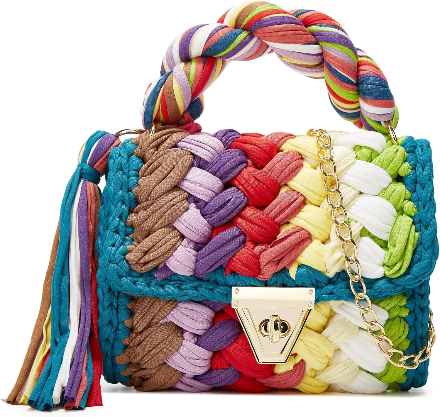 Women's Handwoven Tote Chunky Yarn Crochet Crossbody Shoulder Bag DIY Knot Purse Knit Woven Handbag Evening Clutch