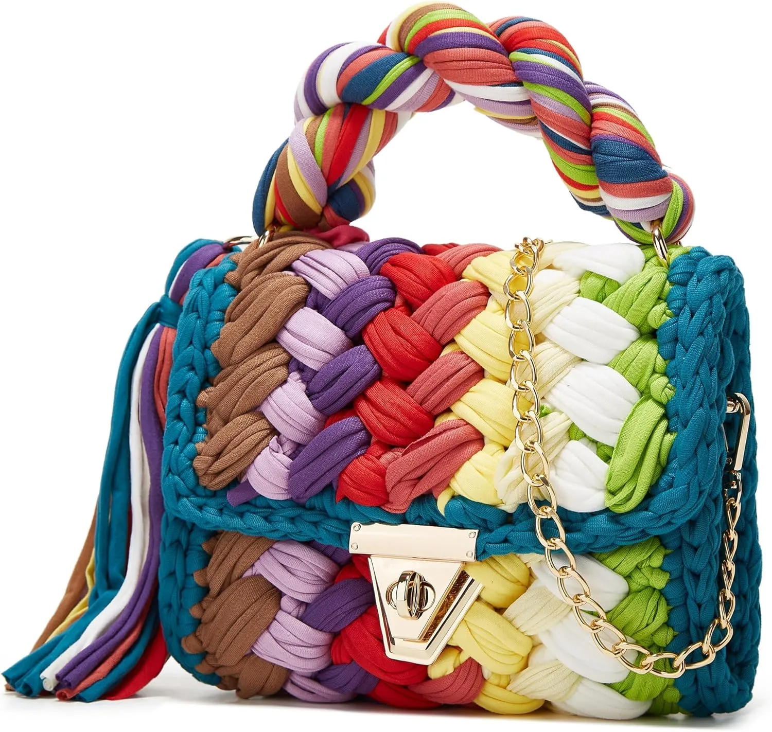 Women's Handwoven Tote Chunky Yarn Crochet Crossbody Shoulder Bag DIY Knot Purse Knit Woven Handbag Evening Clutch