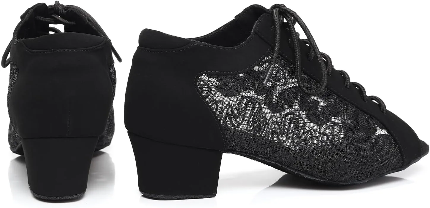 Women's Lace-up Latin Dance Shoes Low Heel Open Toe Ballroom Salsa Dance Practice Shoes Suede Sole