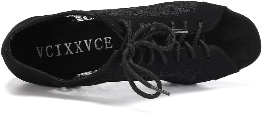 Women's Lace-up Latin Dance Shoes Low Heel Open Toe Ballroom Salsa Dance Practice Shoes Suede Sole