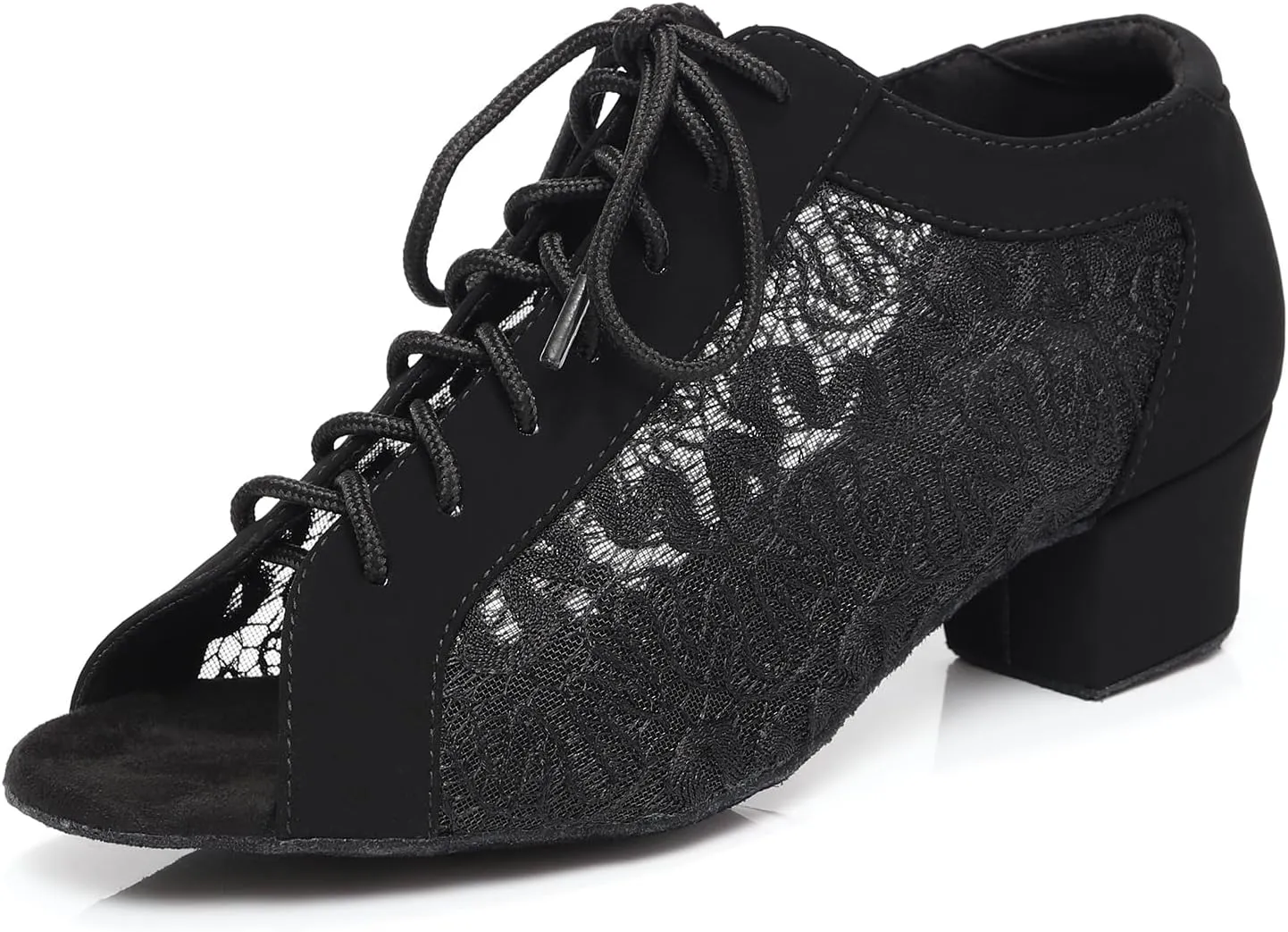 Women's Lace-up Latin Dance Shoes Low Heel Open Toe Ballroom Salsa Dance Practice Shoes Suede Sole