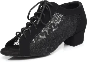 Women's Lace-up Latin Dance Shoes Low Heel Open Toe Ballroom Salsa Dance Practice Shoes Suede Sole