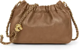 Womens Leather Chain Hobo Bag Tote Shoulder Handbag Crossbody Bags Trendy Drawstring Small Bag Dating Tote Purse
