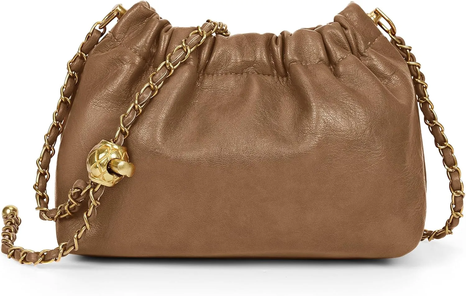 Womens Leather Chain Hobo Bag Tote Shoulder Handbag Crossbody Bags Trendy Drawstring Small Bag Dating Tote Purse