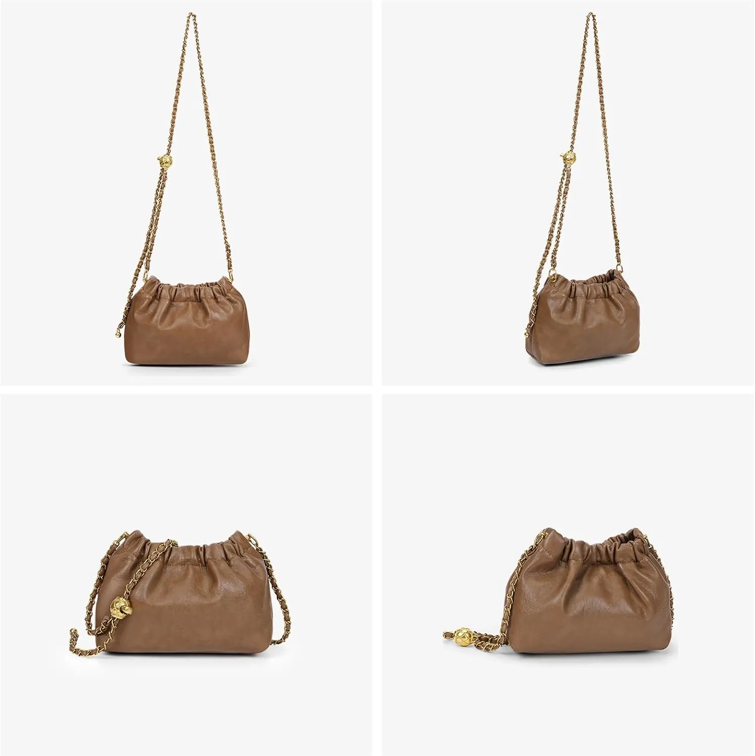 Womens Leather Chain Hobo Bag Tote Shoulder Handbag Crossbody Bags Trendy Drawstring Small Bag Dating Tote Purse