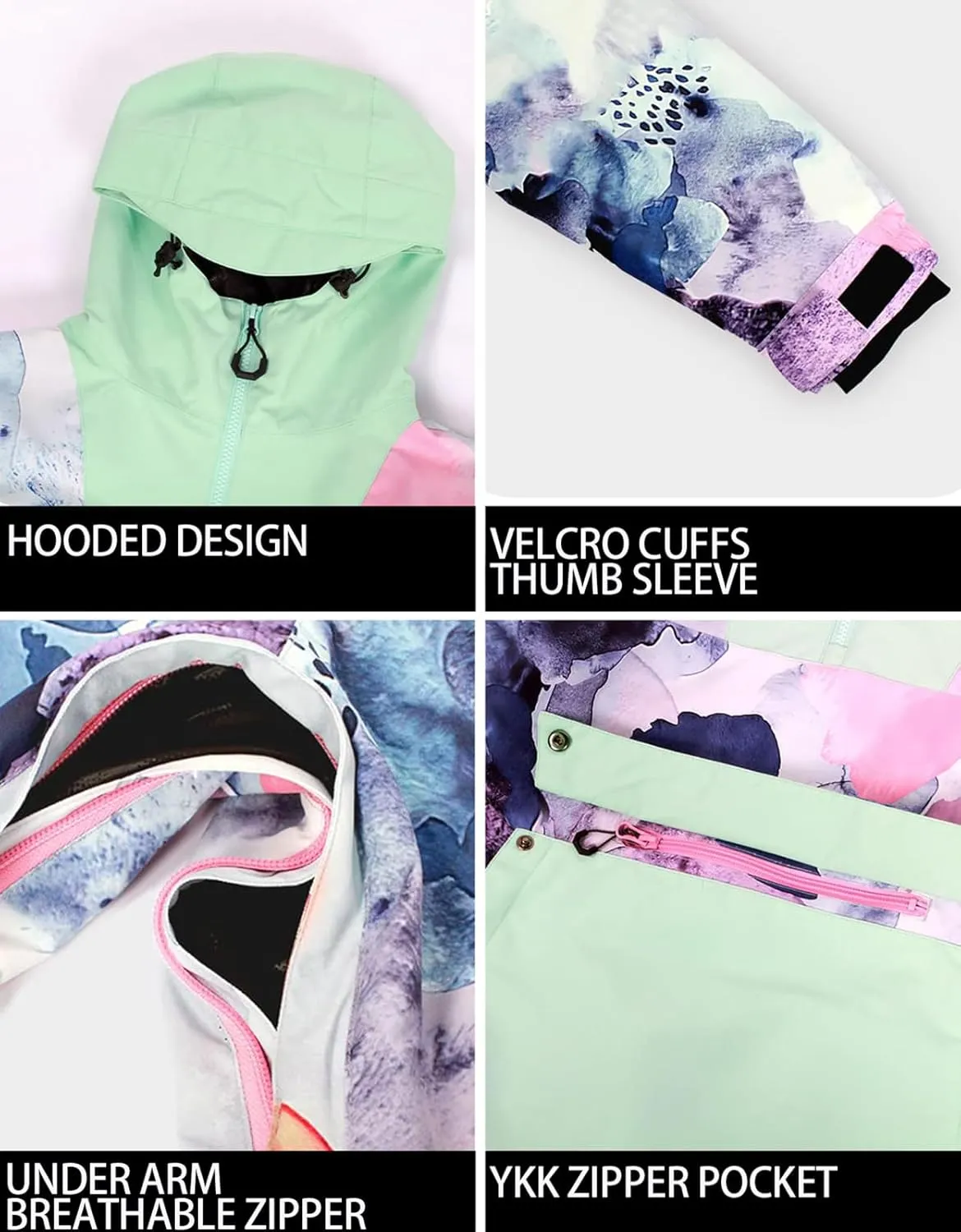 Womens Mens Ski Jackets Snowboard Coats Waterproof Windproof Pullover Jacket for Women Skiing Snowboarding Sports