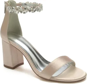 Women's Open Toe Chunky Block High Heel Crystal Wedding Shoes Evening Prom Dance Party Ankle Strap Dress Pump Shoes Sandals