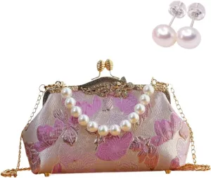 Women's Phalaenopsis Floral Pearl Evening Purse Pearl Shoulder Crossbody Bags for Wedding Party Everyday Outfits