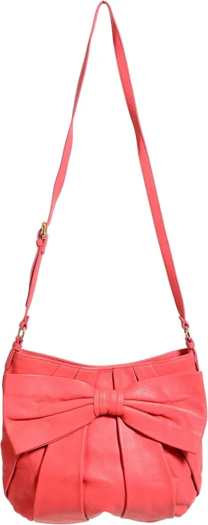 Women's Pink Bow Decorated 100% Leather Shoulder Bag