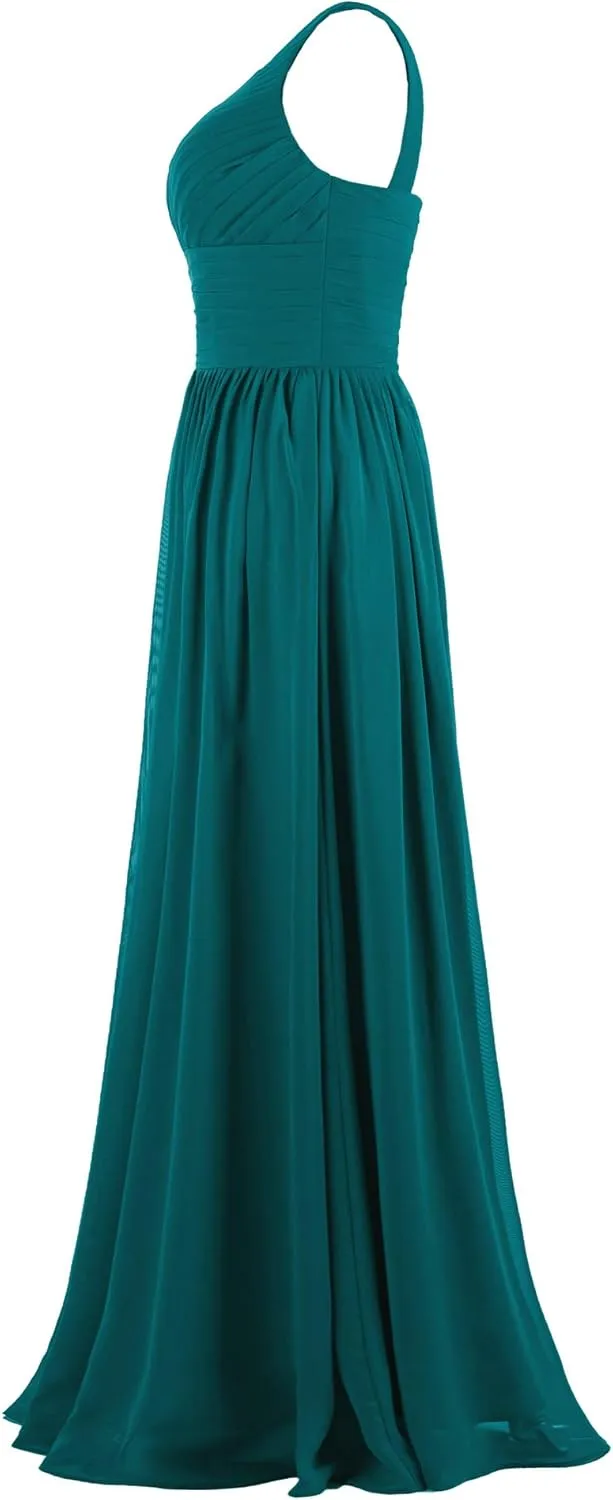Women's Pleat Chiffon One Shoulder Bridesmaid Dresses Long Evening Dress Formal Wedding Party Dress