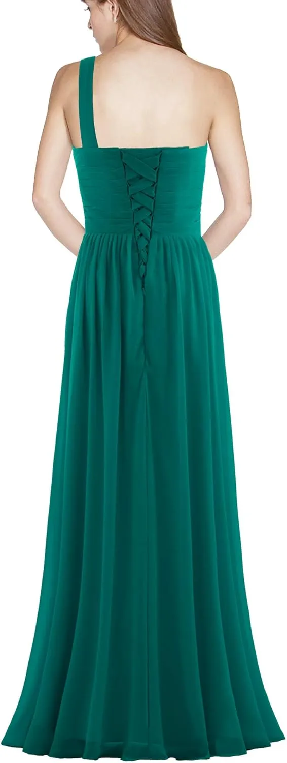 Women's Pleat Chiffon One Shoulder Bridesmaid Dresses Long Evening Dress Formal Wedding Party Dress