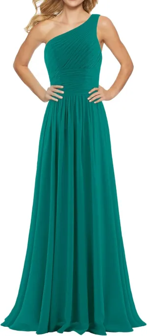 Women's Pleat Chiffon One Shoulder Bridesmaid Dresses Long Evening Dress Formal Wedding Party Dress