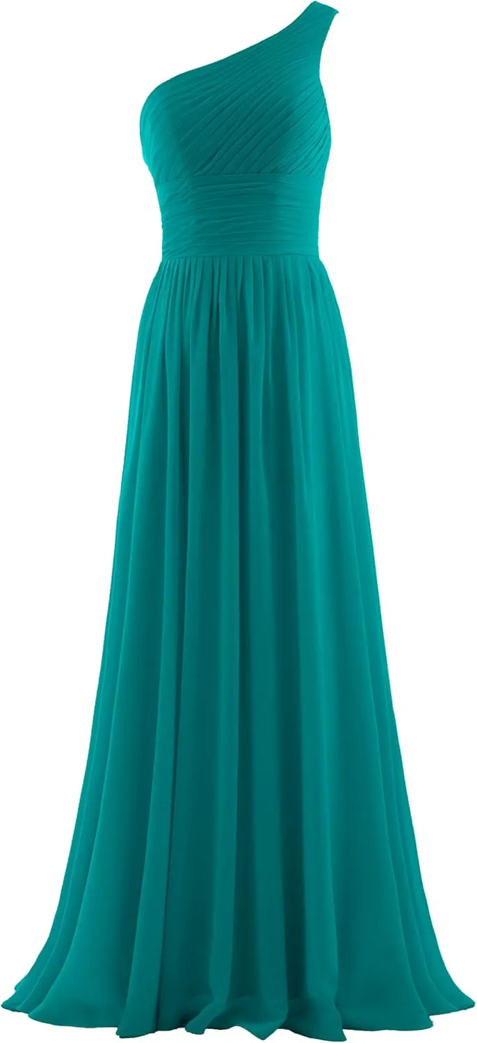 Women's Pleat Chiffon One Shoulder Bridesmaid Dresses Long Evening Dress Formal Wedding Party Dress