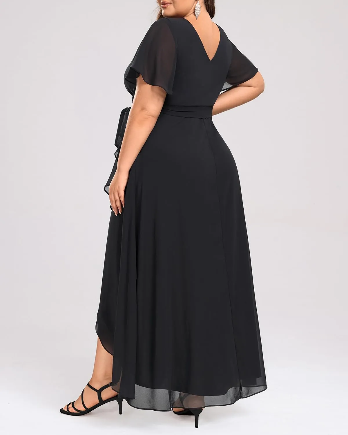 Womens Plus Size Long Dress Chiffon High Low Split Ruffle Evening Bridesmaid Wedding Guest Formal Maxi Dresses