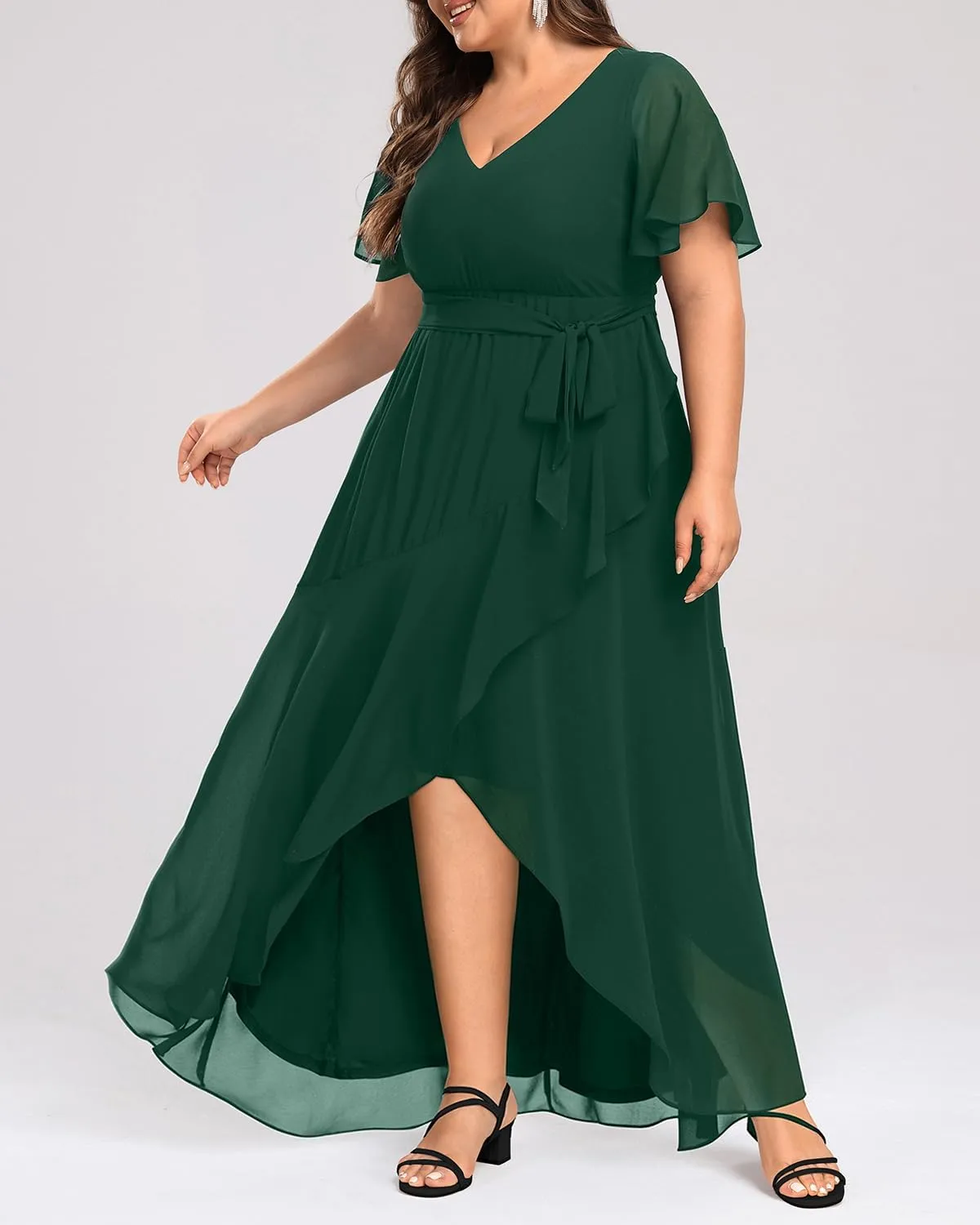 Womens Plus Size Long Dress Chiffon High Low Split Ruffle Evening Bridesmaid Wedding Guest Formal Maxi Dresses