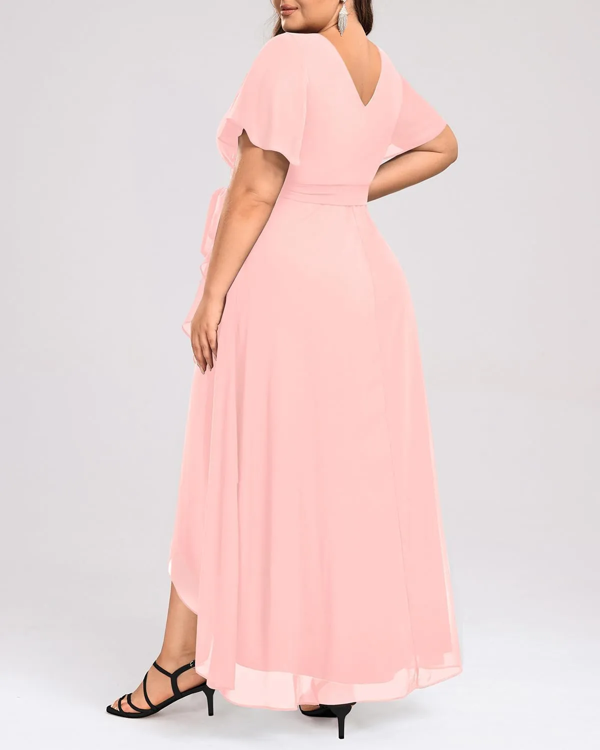 Womens Plus Size Long Dress Chiffon High Low Split Ruffle Evening Bridesmaid Wedding Guest Formal Maxi Dresses