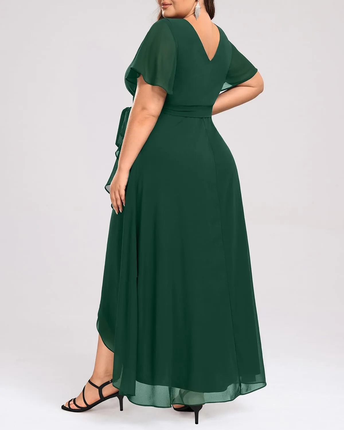 Womens Plus Size Long Dress Chiffon High Low Split Ruffle Evening Bridesmaid Wedding Guest Formal Maxi Dresses