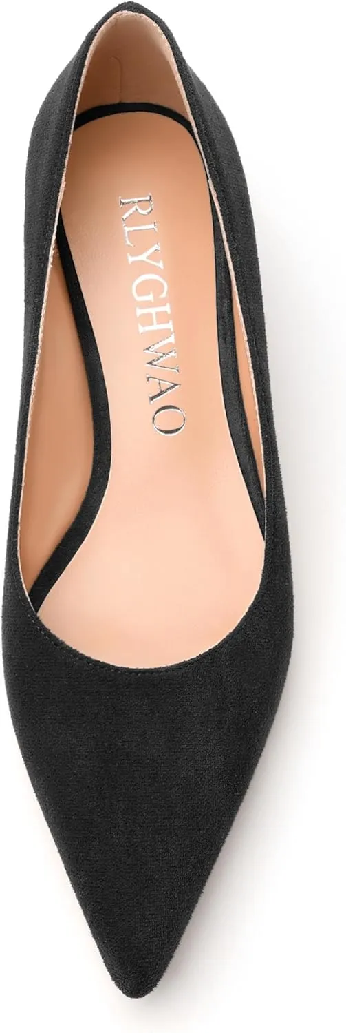 Women's Pumps, Pointed Toe Kitten Heels, Fashion Suede Slip on High Heels for Women 1.3 Inch