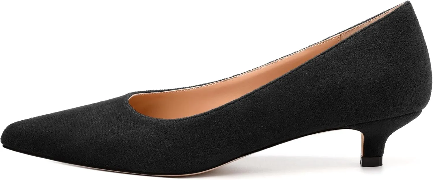 Women's Pumps, Pointed Toe Kitten Heels, Fashion Suede Slip on High Heels for Women 1.3 Inch