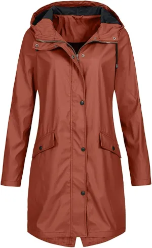 Womens Rain Jacket Solid Hooded Jacket Windproof Outdoor Coat Plus Women's Coat Water resistant Softshell Raincoat