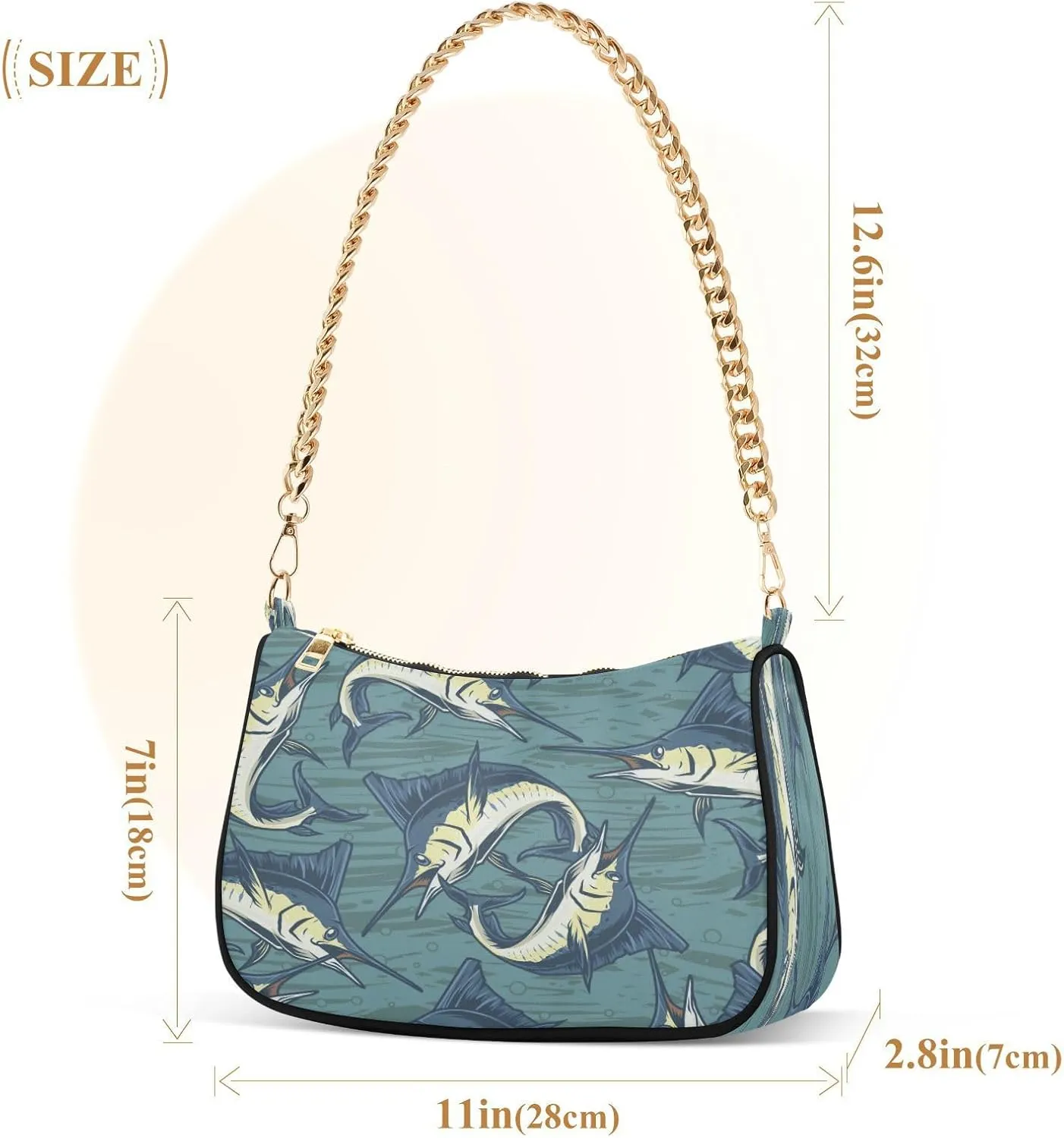 Womens Shoulder Bag for Women Girls Hobo Tote Handbag Gold Chain Crossbody Bag with Zipper Clutch Purse Handbags